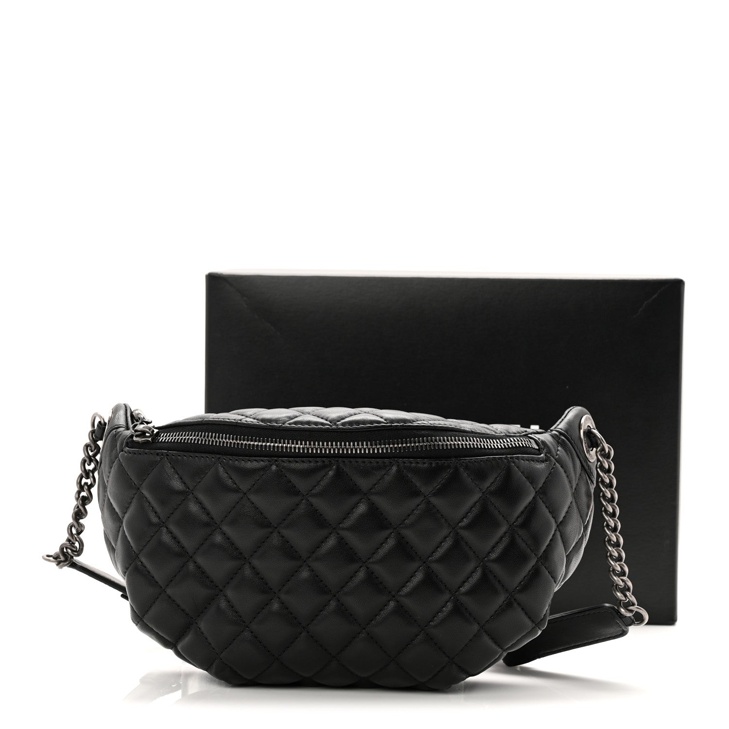 Chanel Lambskin Quilted Banane Waist Bag Fanny Pack Black