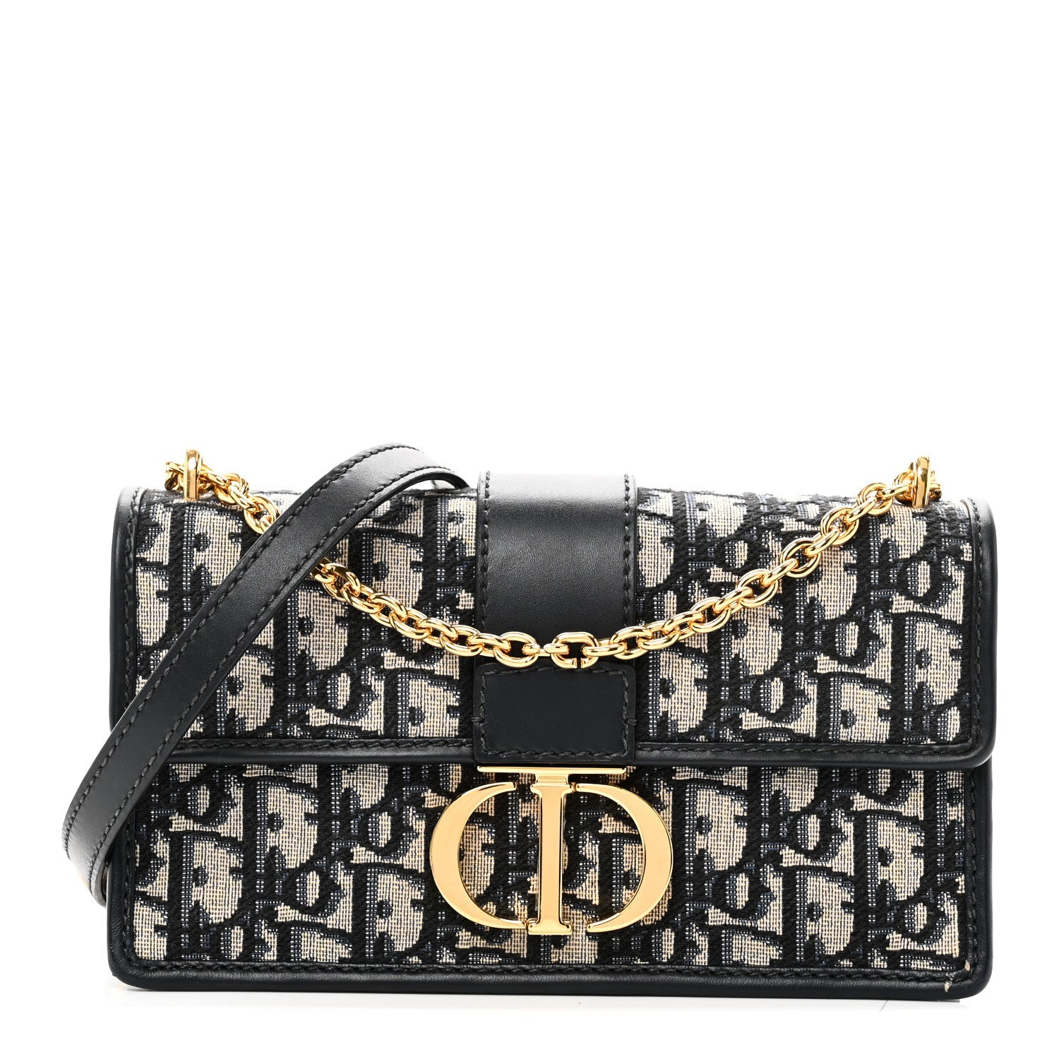 Christian Dior Oblique 30 Montaigne East West Chain Flap Bag Blue