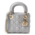 Christian Dior Lambskin Cannage Mini Lady Dior Gray Opaline