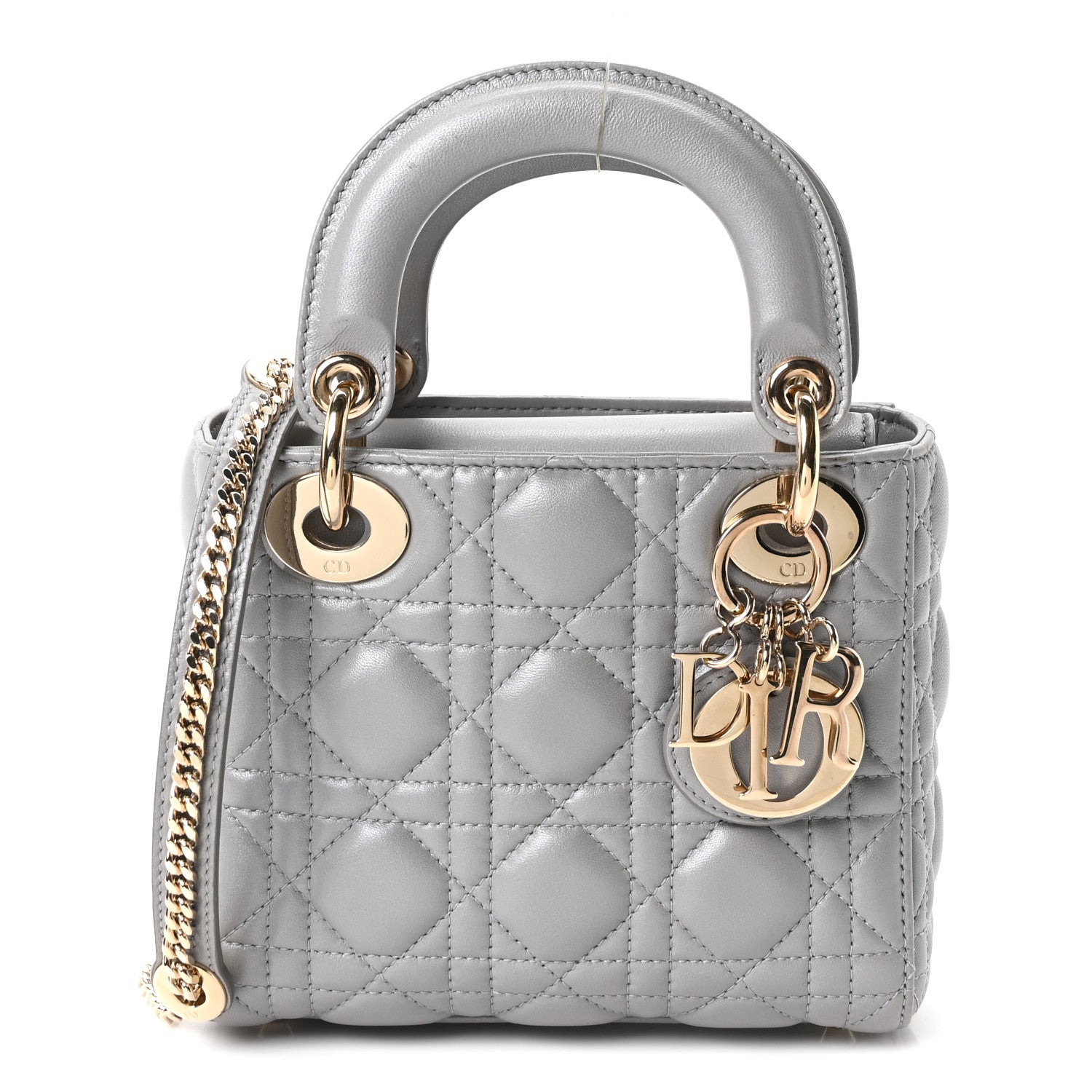 Christian Dior Lambskin Cannage Mini Lady Dior Gray Opaline