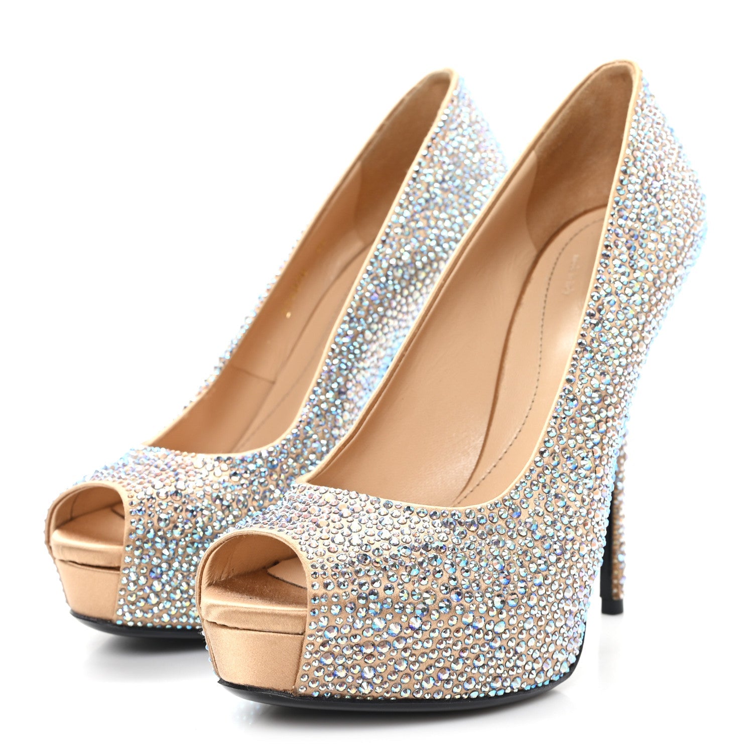 Gucci Satin Crystal Sofia Etoile Peep Toe Pumps 38 Blue
