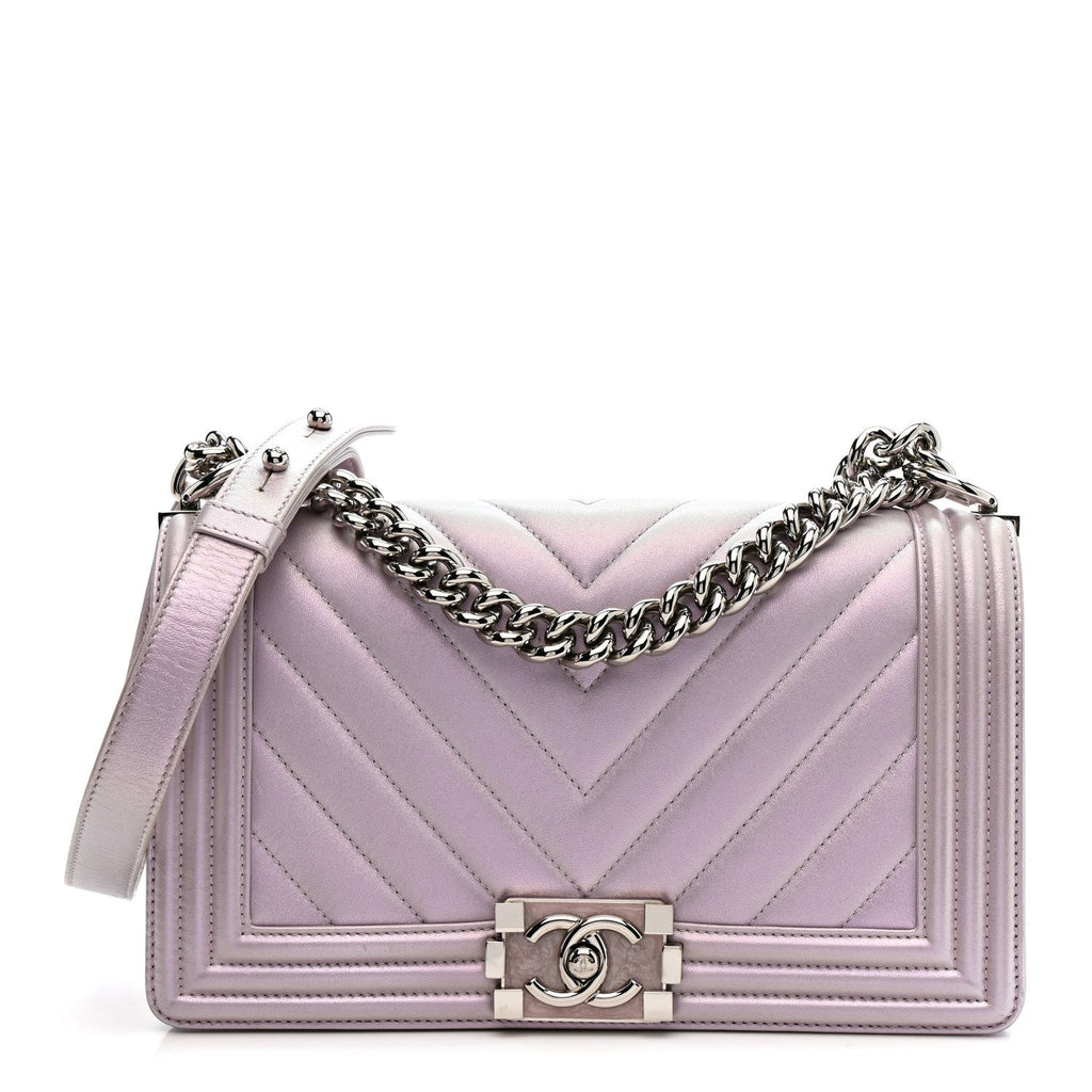 Chanel Iridescent Lambskin Chevron Quilted Medium Boy Flap Purple