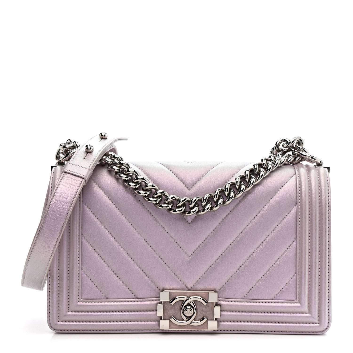 Chanel Iridescent Lambskin Chevron Quilted Medium Boy Flap Purple
