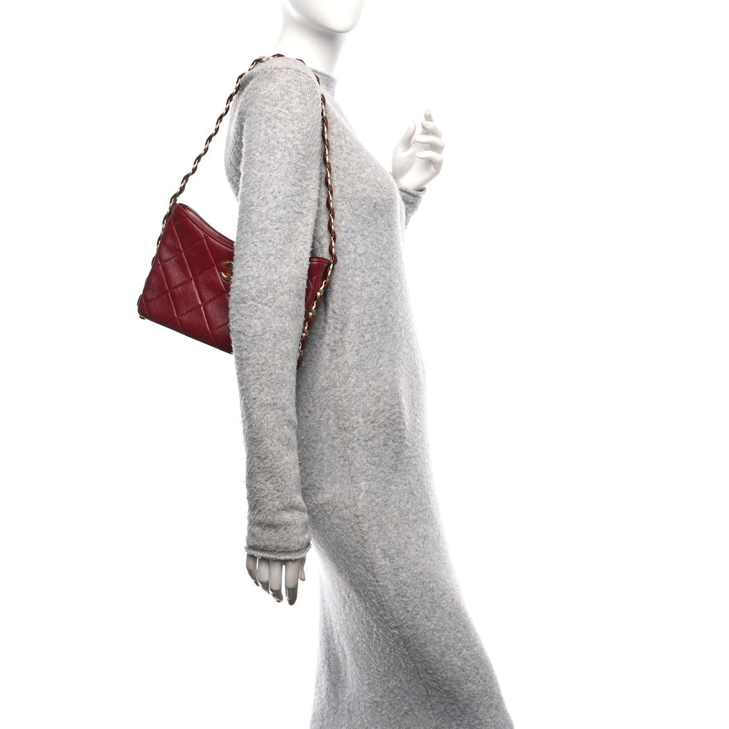 Chanel Lambskin Quilted Small CC Links Hobo Burgundy