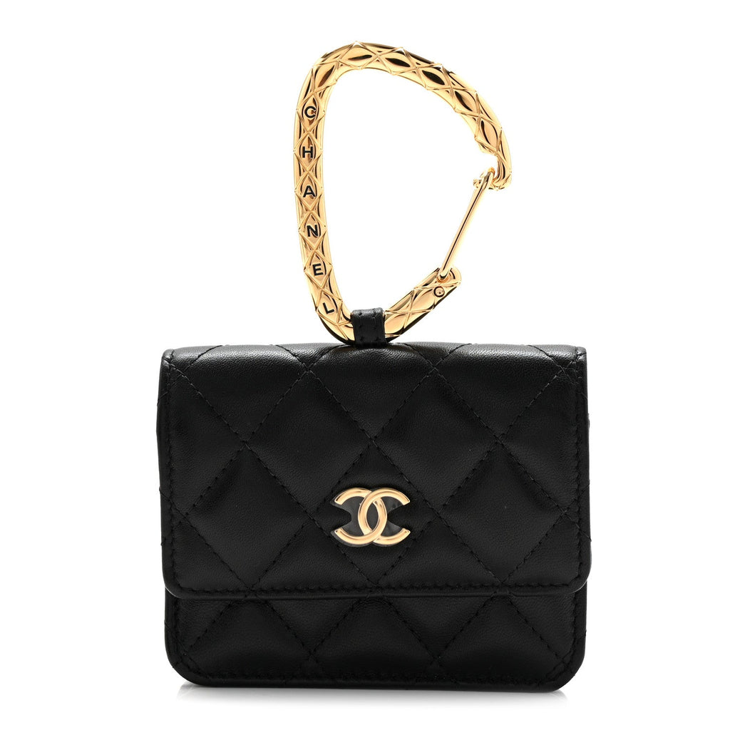 Chanel Lambskin Quilted CC Hook Card Holder Black