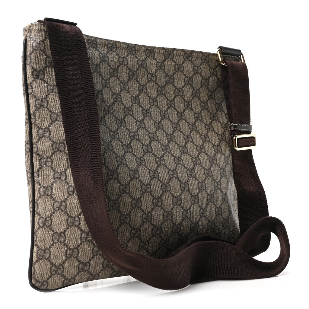 Gucci GG Supreme Monogram Medium Flat Messenger Bag Dark Brown