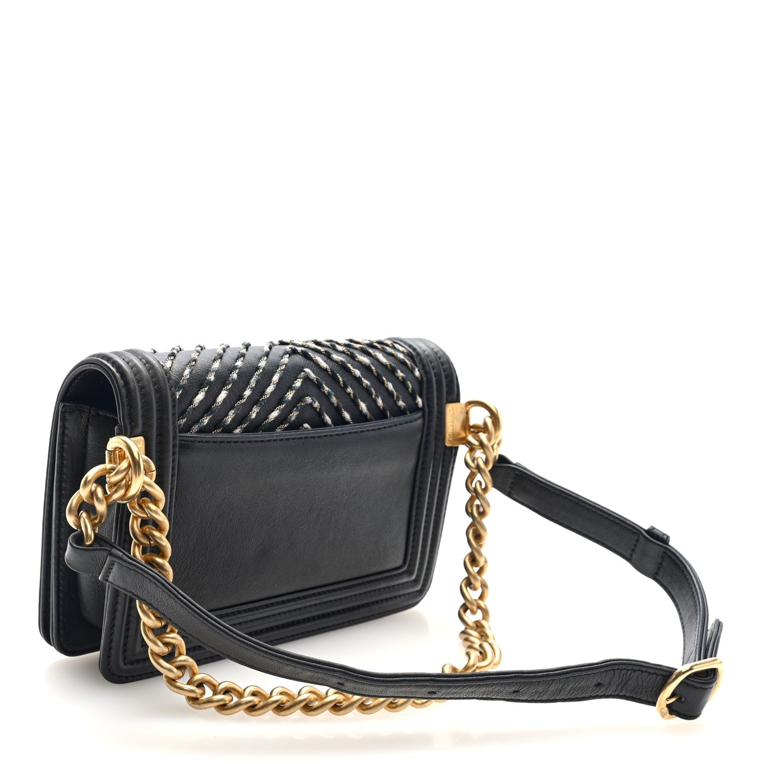 Chanel Calfskin Chevron Embroidered Boy By The Sea Flap Waist Belt Bag Black