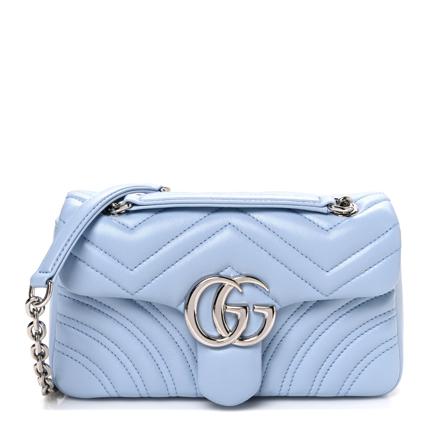 Gucci Lambskin Matelasse Small GG Marmont Shoulder Bag Light Blue