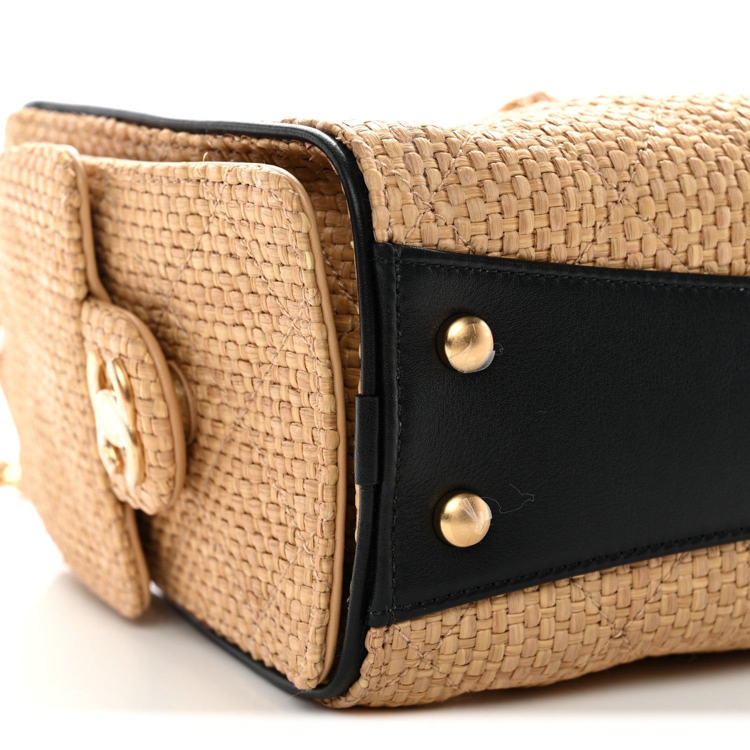 Chanel Braided Raffia Calfskin Quilted Mini Chanel 25 Handbag Beige Black