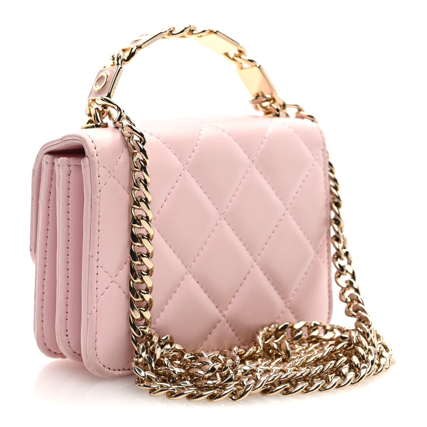 Chanel Lambskin Quilted Pick Me Up Clutch With Chain Pink