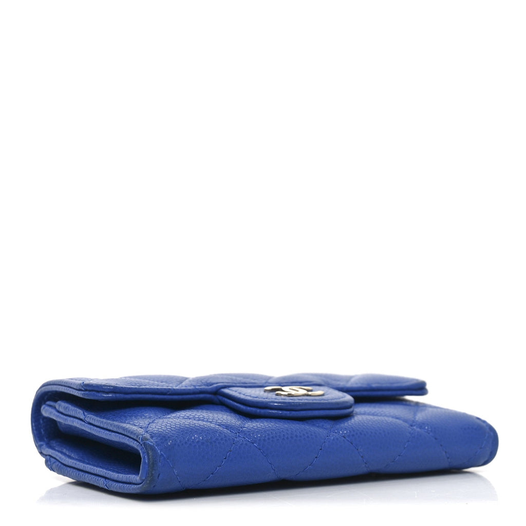 Caviar Quilted Flap Card Holder Wallet Blue