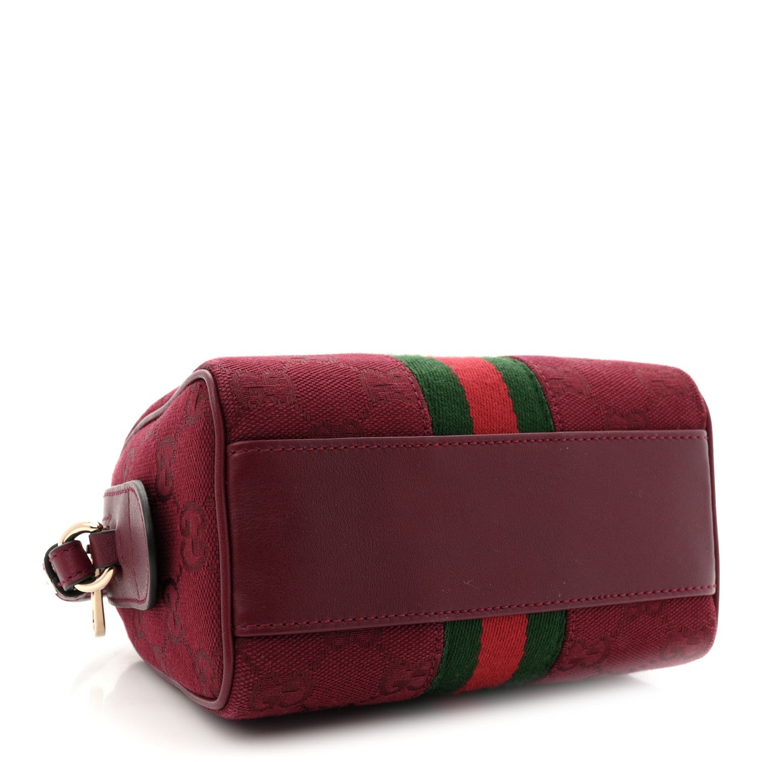 Gucci GG Supreme Monogram Textured Dollar Calfskin Web Super Mini Ophidia Top Handle Bowler Bag Rosso Ancora