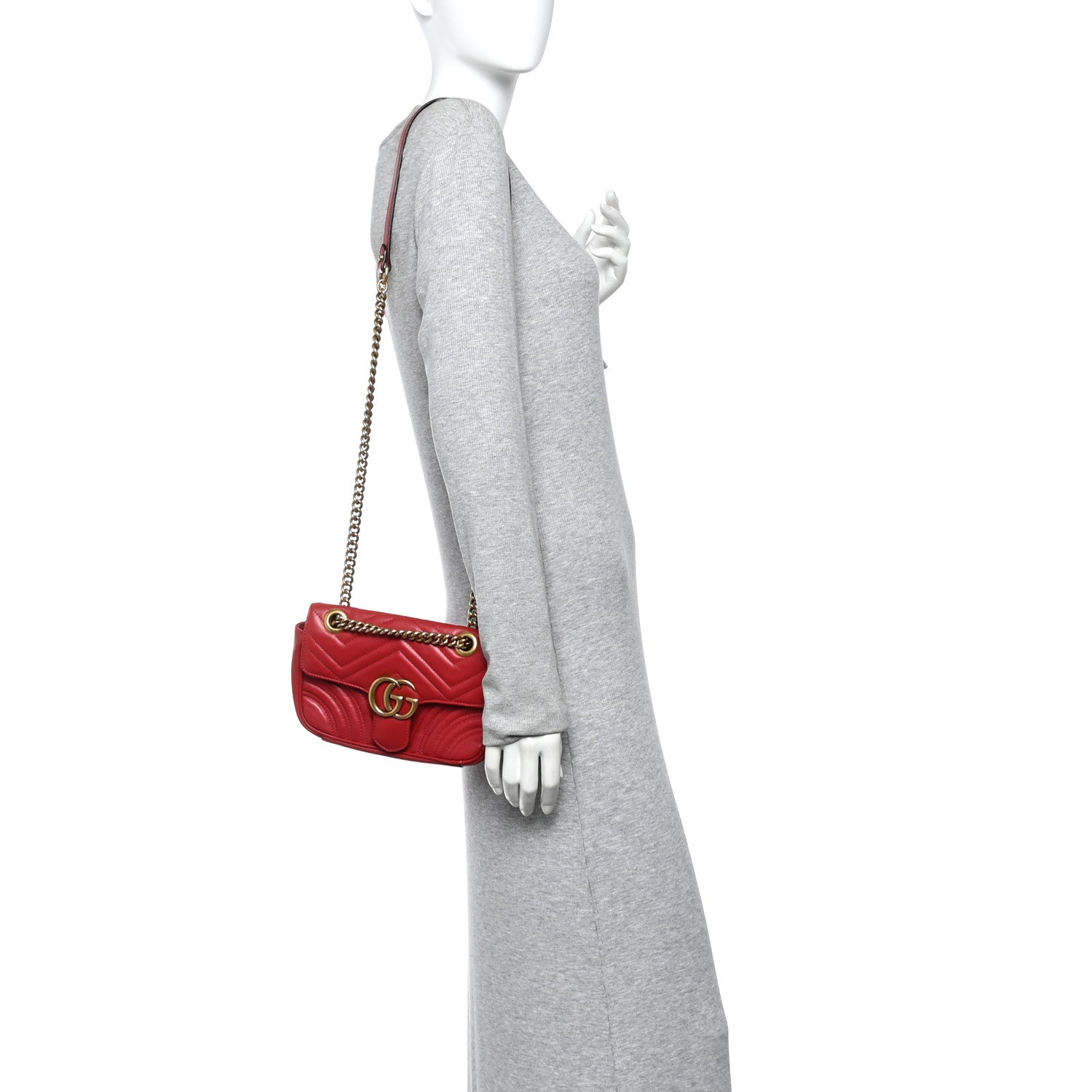 Gucci Calfskin Matelasse Mini GG Marmont Shoulder Bag Hibiscus Red