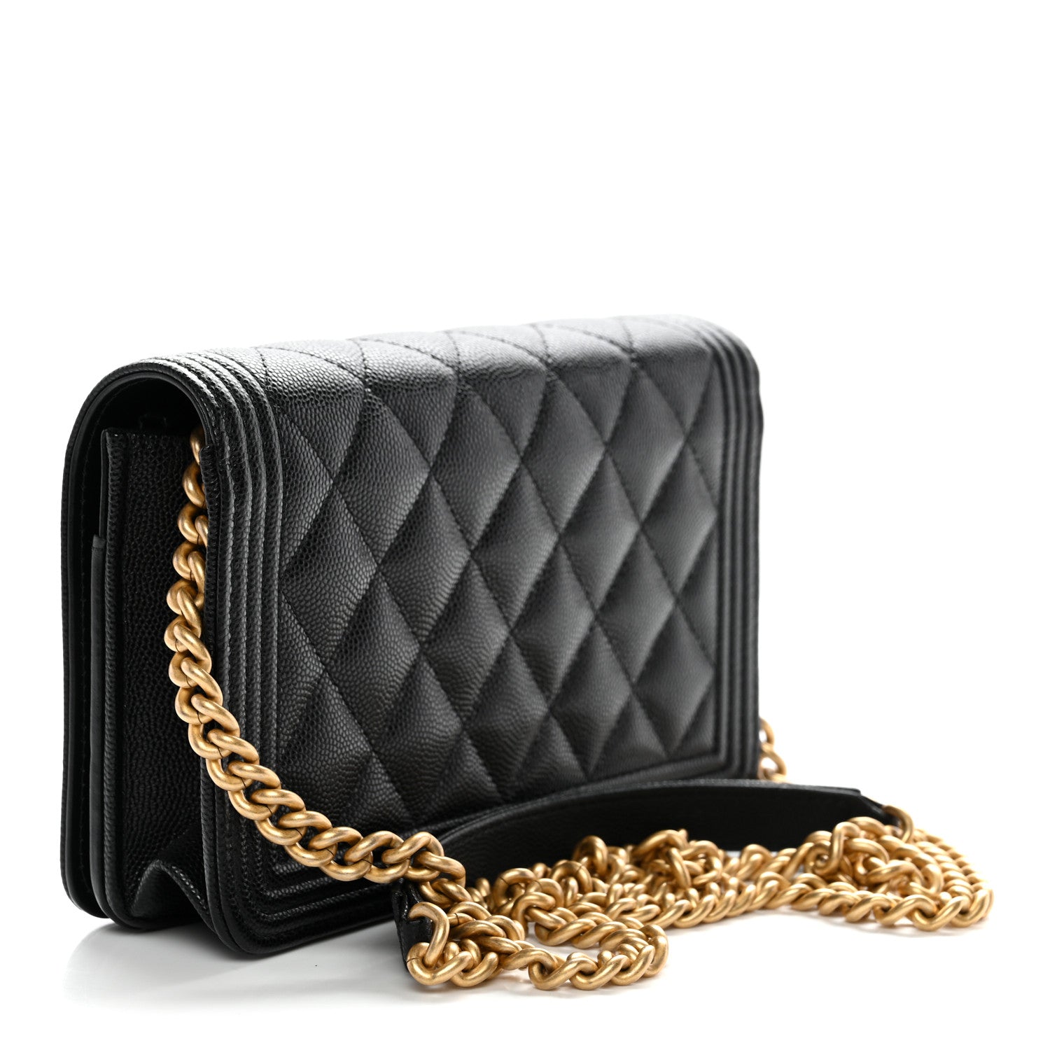 Chanel Caviar Quilted Boy Wallet On Chain WOC Black