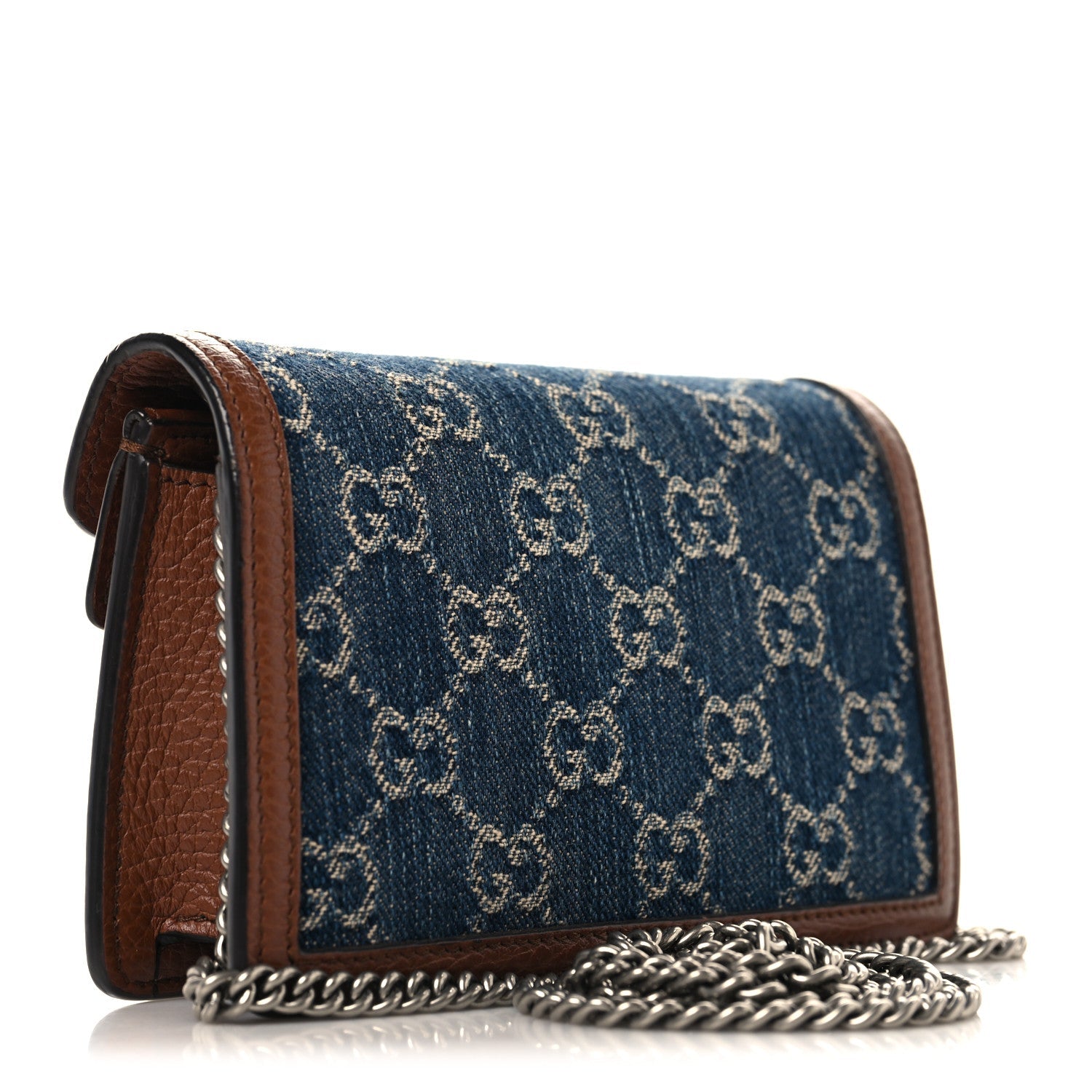 Gucci New Denim GG Monogram Dollar Calfskin Enamel Super Mini Dionysus Shoulder Bag Blue Tea Cuir Epilog Electric Blue