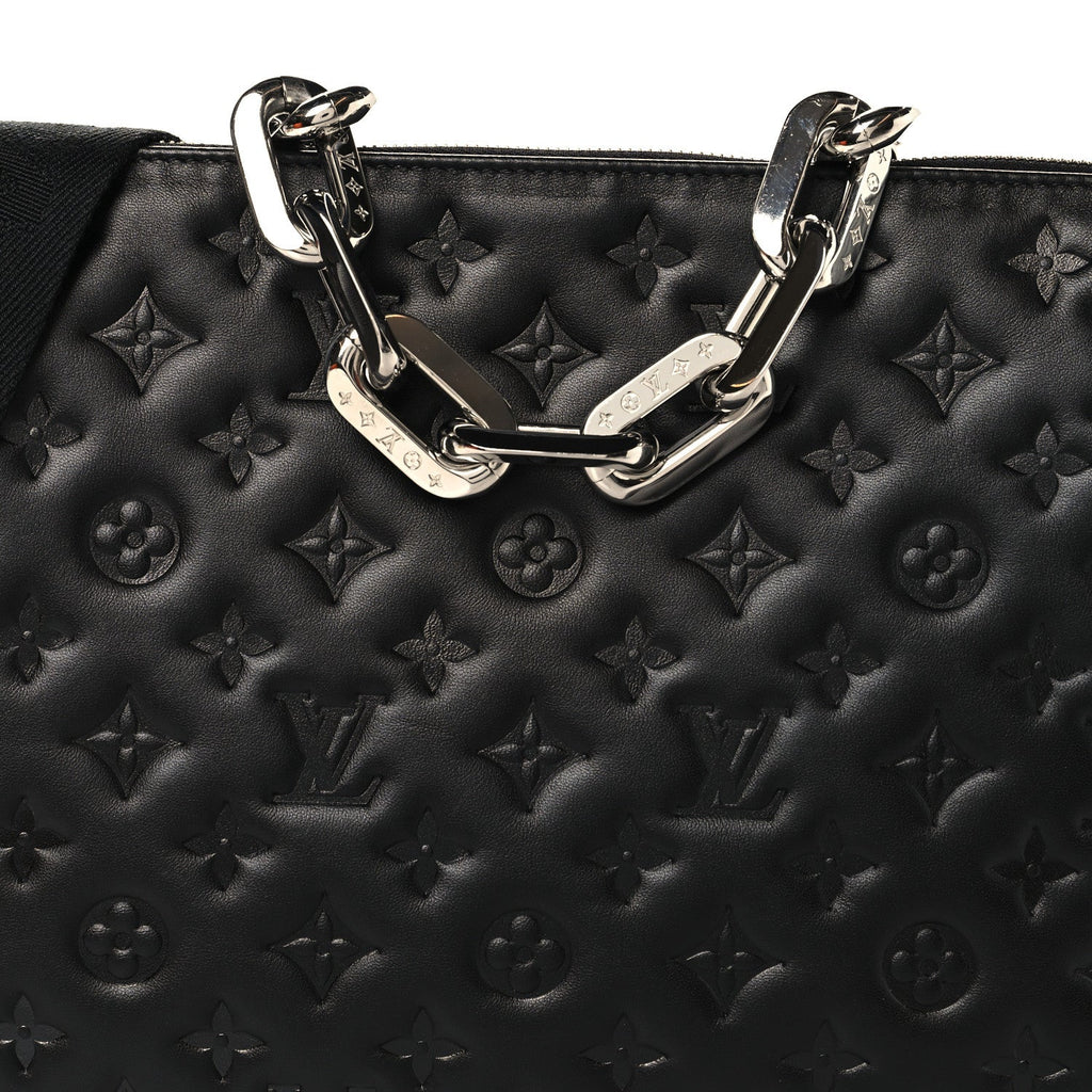 Louis Vuitton Lambskin Embossed Monogram Coussin MM Black