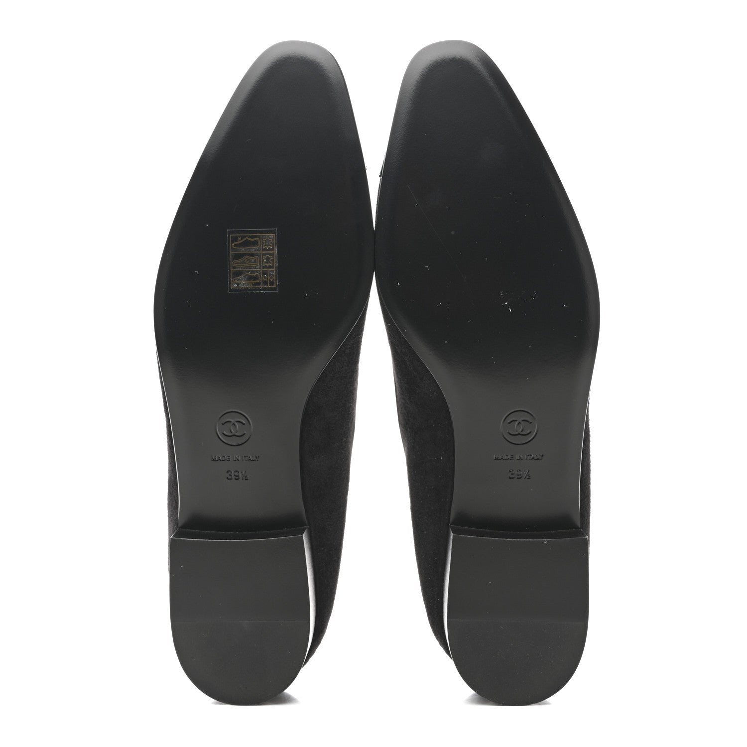 Chanel Suede Kidskin Lambskin Patent Calfskin Cap Toe CC Mary Jane Flats 39.5 Black