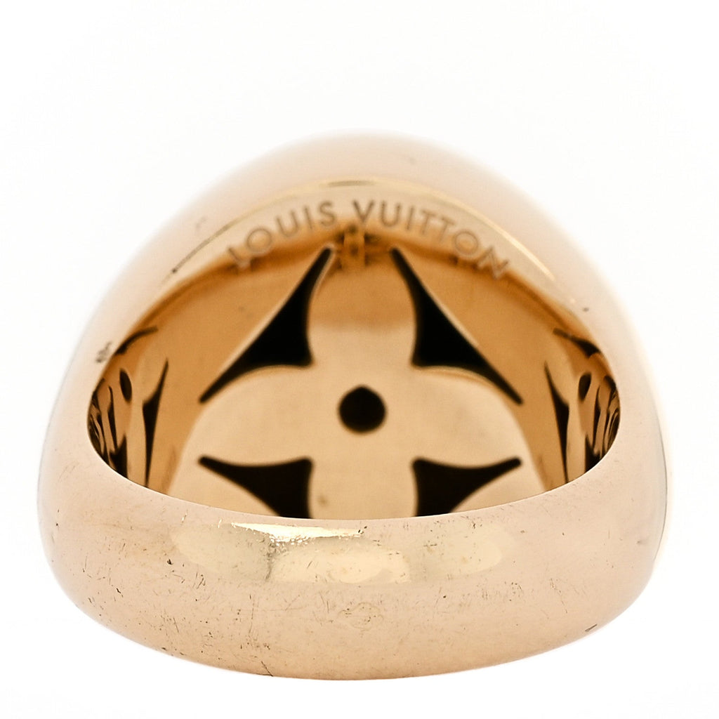Louis Vuitton 18K Yellow Gold Diamond Malachite Blossom Signet Ring 49 5