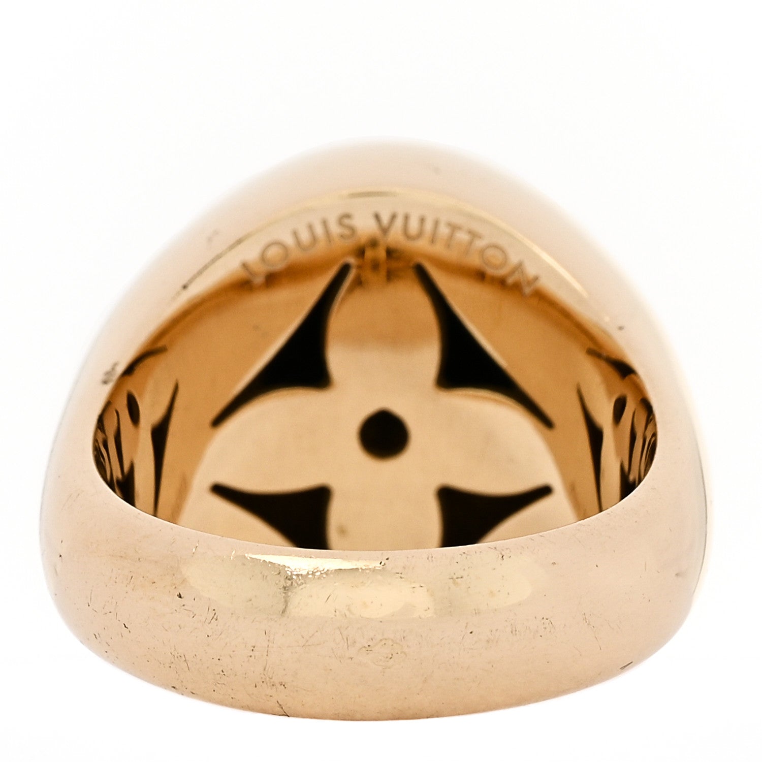 Louis Vuitton 18K Yellow Gold Diamond Malachite Blossom Signet Ring 49 5