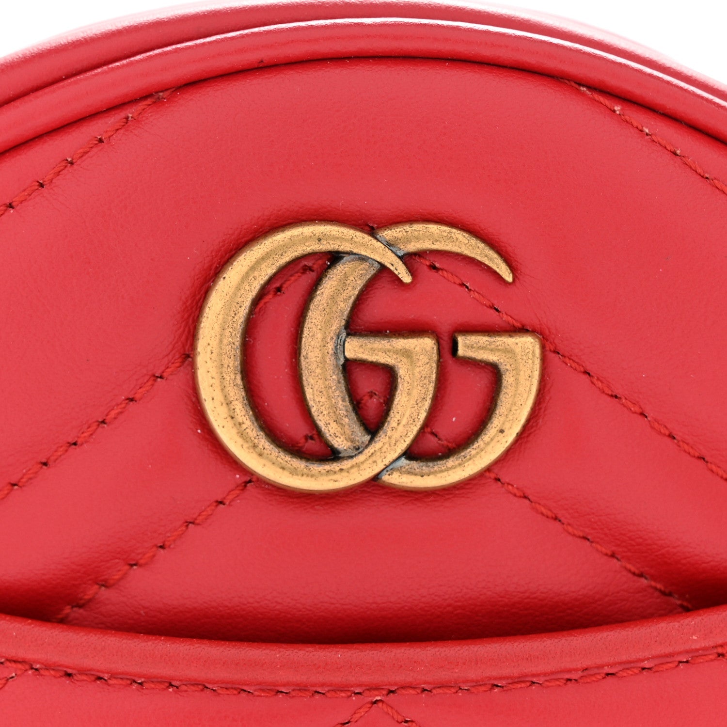 Gucci Calfskin Matelasse GG Marmont Round Wrist Wallet Hibiscus Red