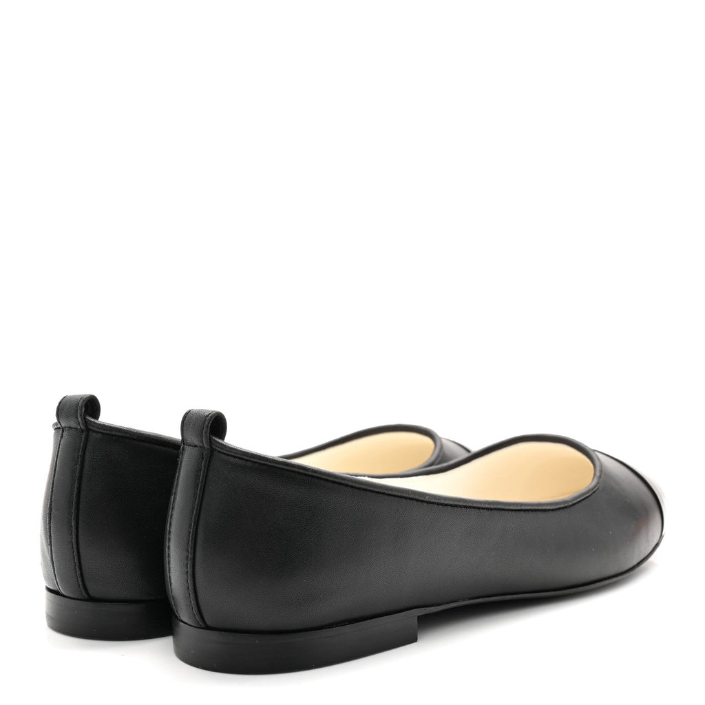 Lambskin Patent Calfskin Cap Toe Ankle Chain Ballerina Flats 39 Black
