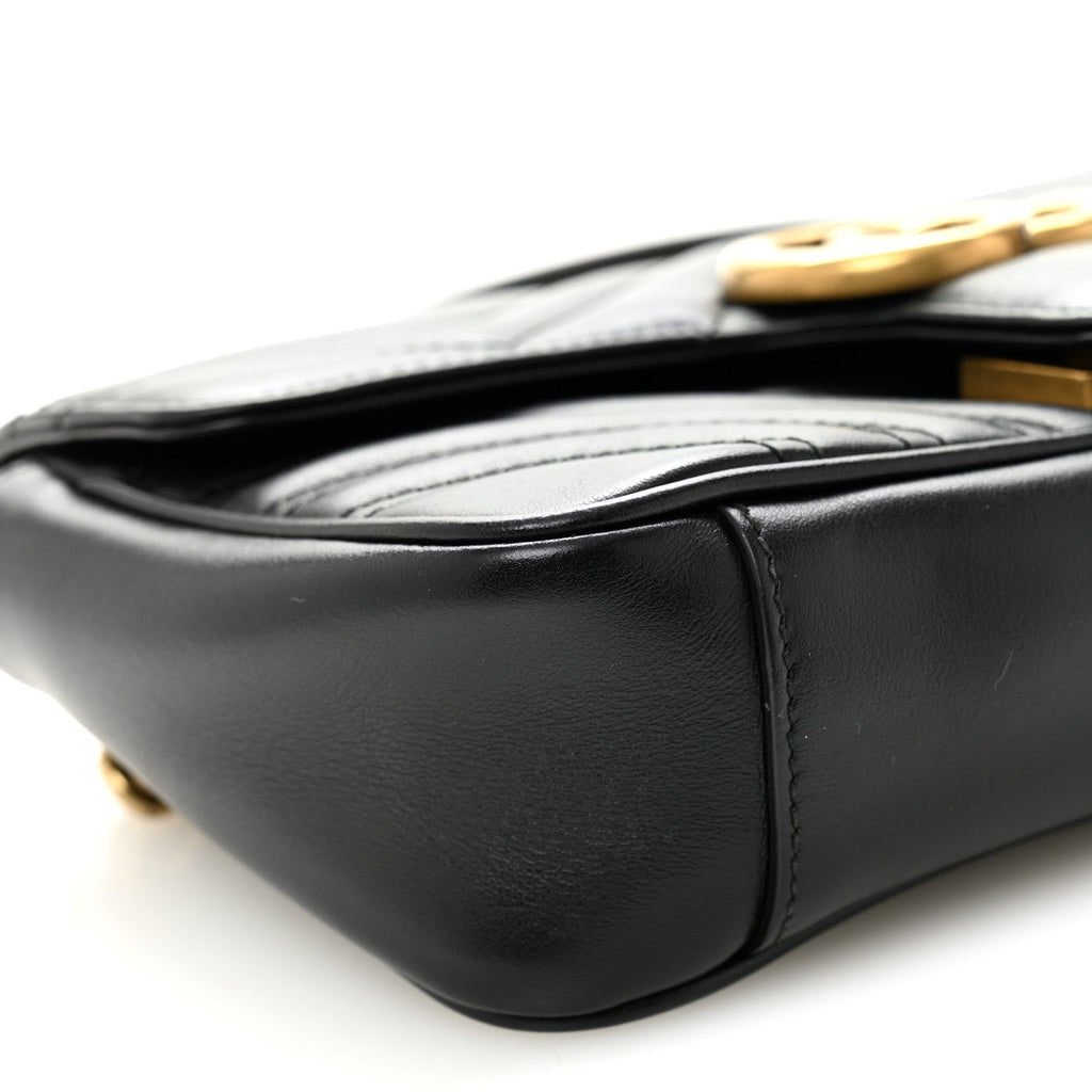 Gucci Calfskin Matelasse Small GG Marmont Shoulder Bag Black