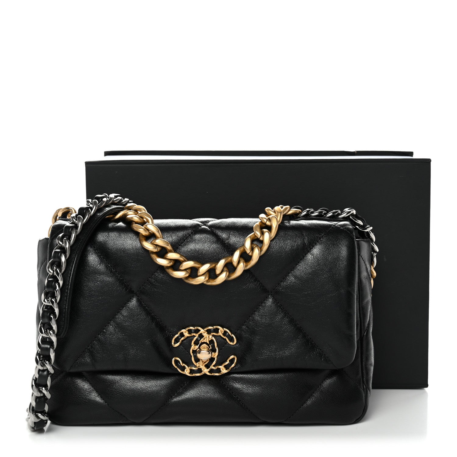 Chanel Shiny Goatskin Quilted Medium Chanel 19 Flap Black
