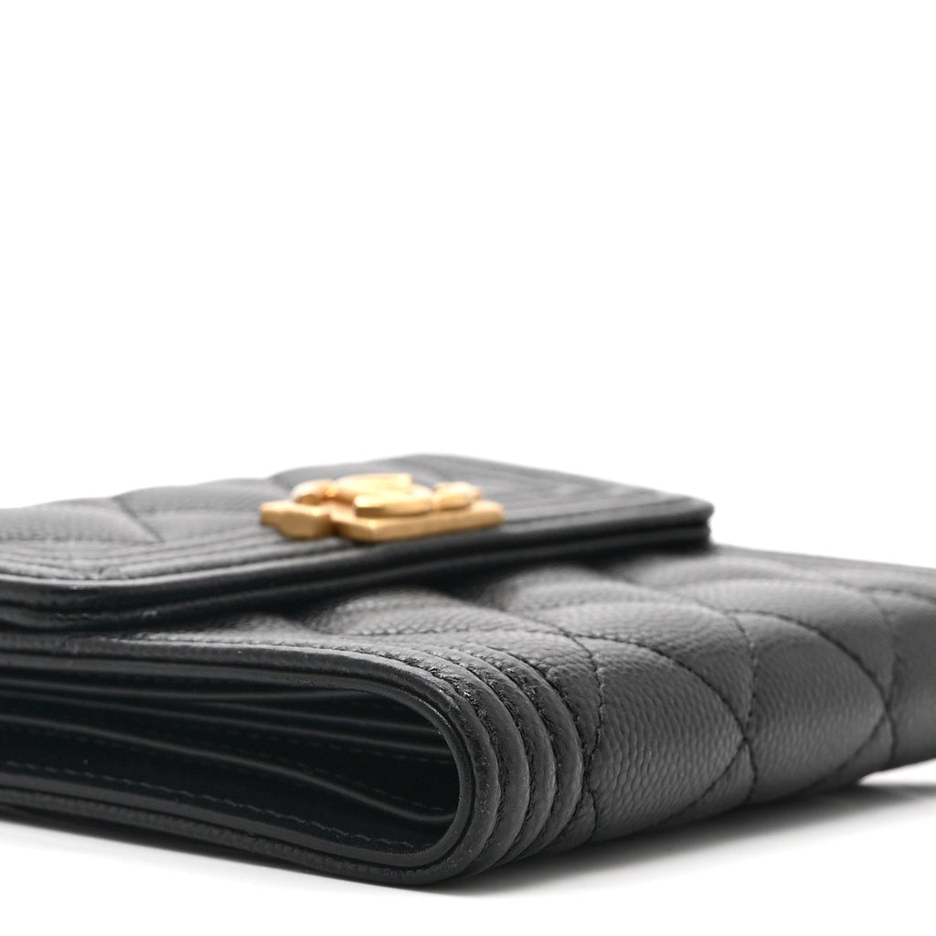 Chanel Caviar Quilted Compact Boy Wallet Black