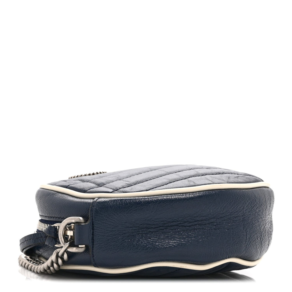 Gucci Azalea Calfskin Matelasse Diagonal Mini Torchon GG Marmont Round Shoulder Bag Blue Agata Mystic White