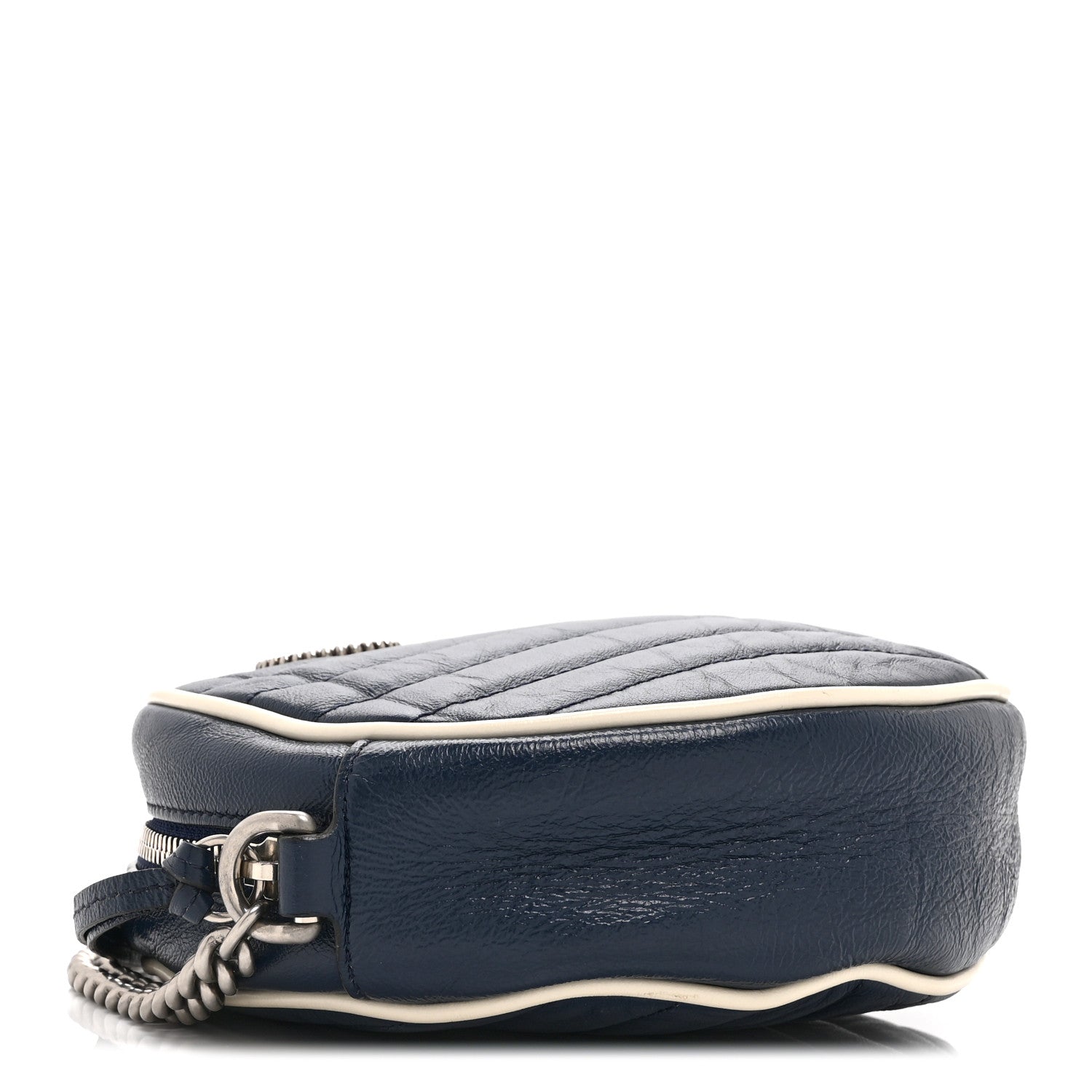 Gucci Azalea Calfskin Matelasse Diagonal Mini Torchon GG Marmont Round Shoulder Bag Blue Agata Mystic White