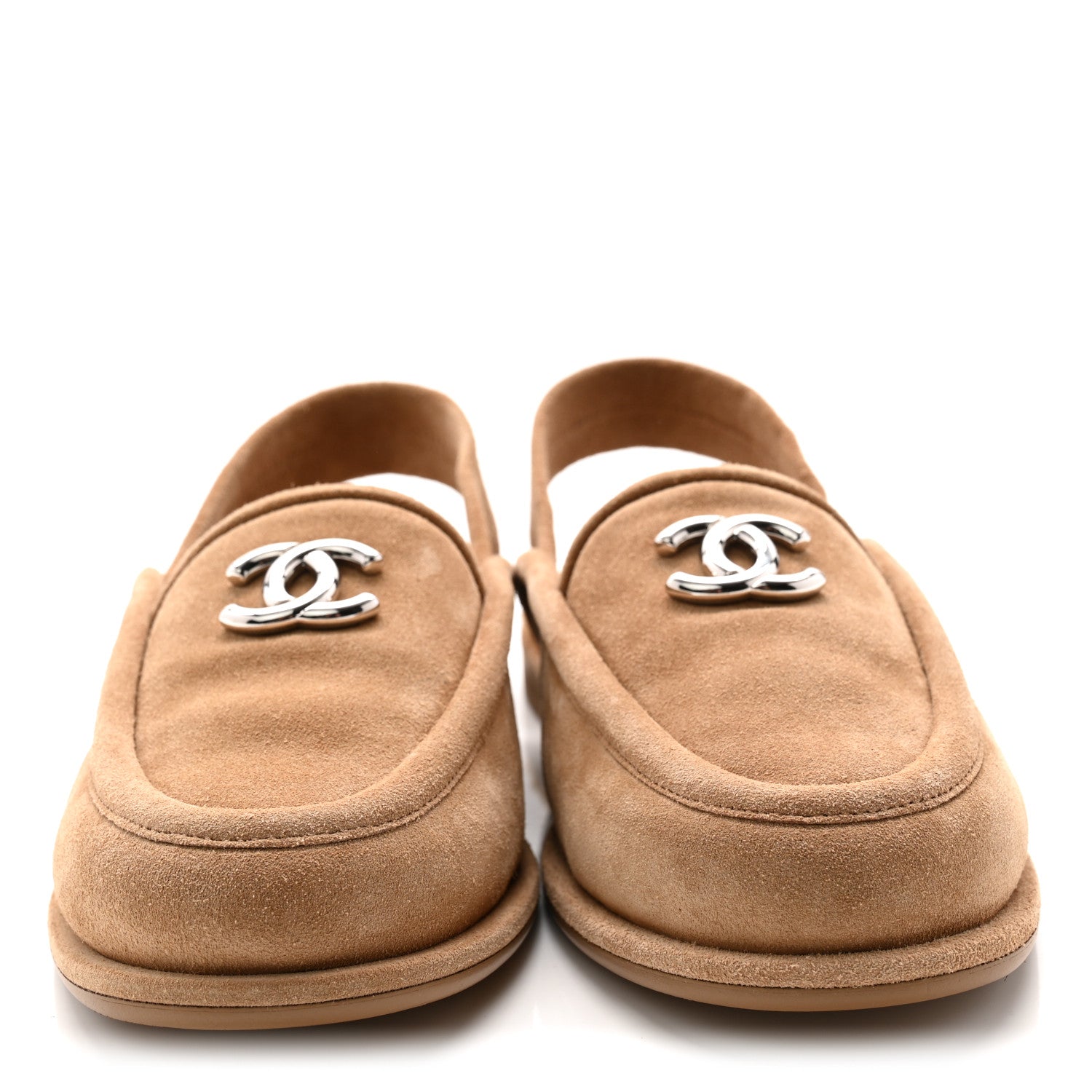 Chanel Suede Calfskin CC Slingback Loafers 36 Dark Beige