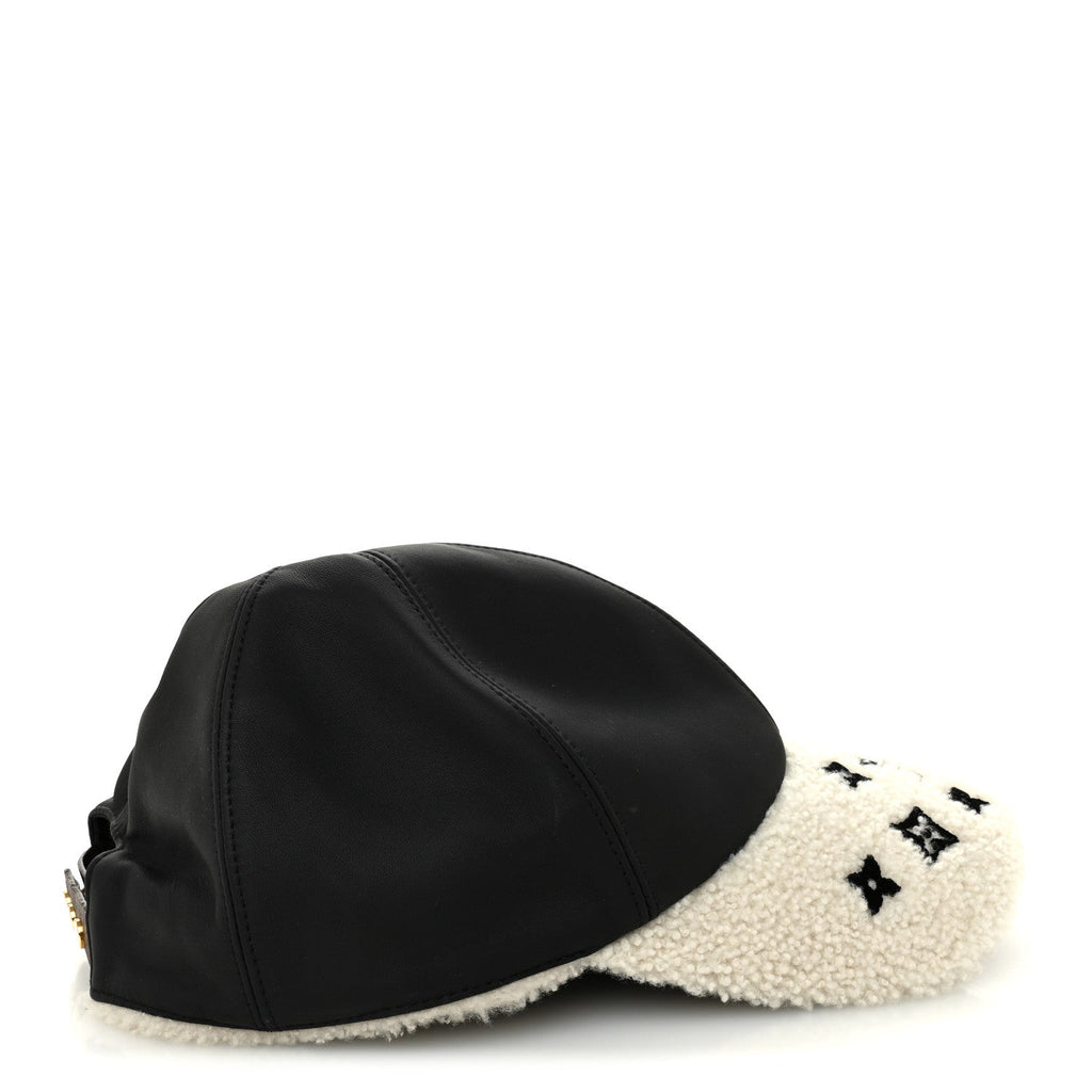 Louis Vuitton Calfskin Shearling Monogram Cap L Black