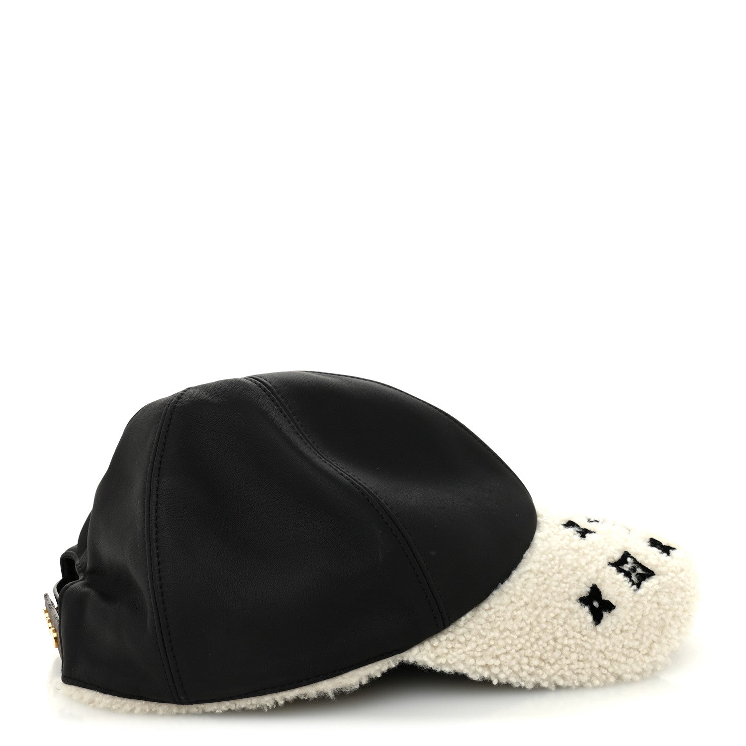 Louis Vuitton Calfskin Shearling Monogram Cap L Black