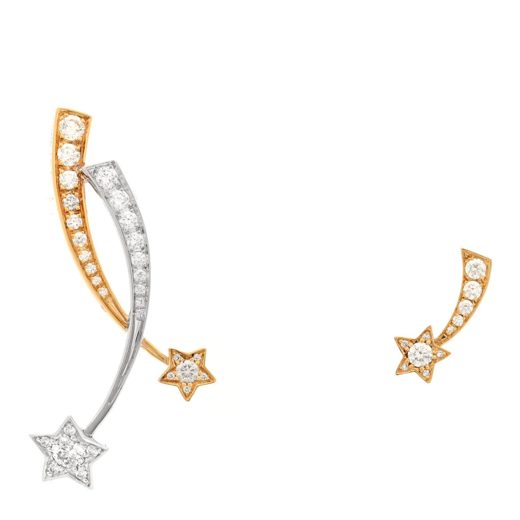 18K Yellow White Gold Diamond Etoile Filante Earrings