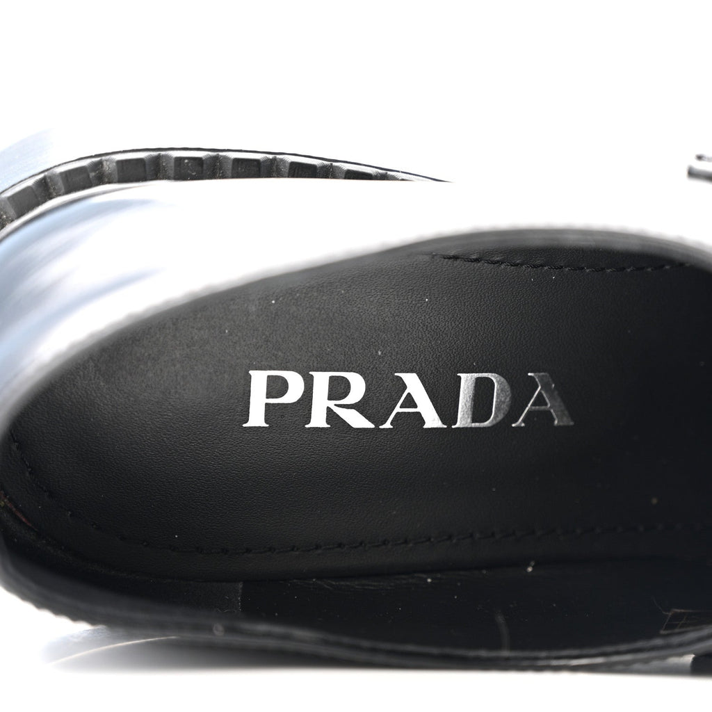 Prada Spazzolato Metal Triangle Logo 50mm Loafers 37.5 Black