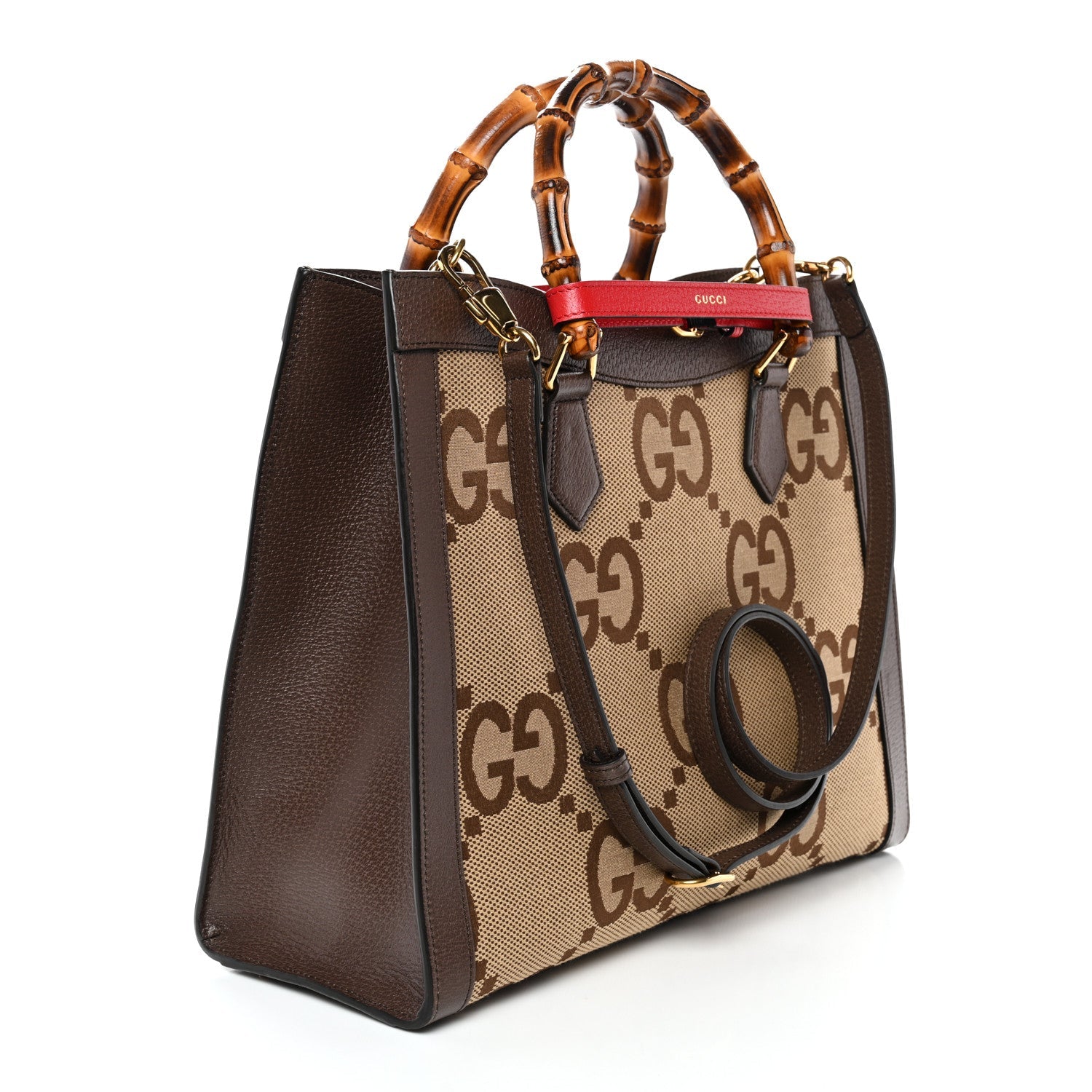 Gucci Monogram Jumbo GG Textured Dollar Calfskin Medium Diana Tote Bag Camel Ebony New Acero Pomegranate Red