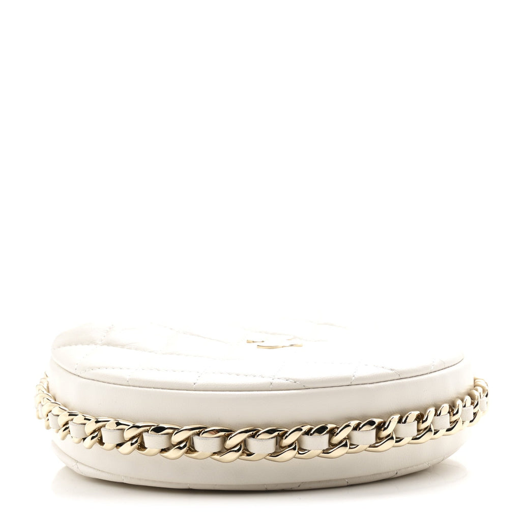 Chanel Lambskin Quilted Chain Around Pouch Hobo White