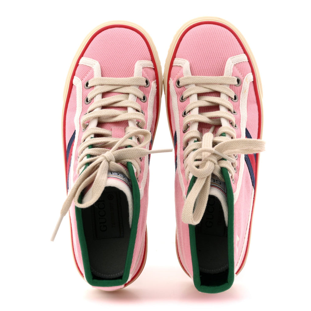 Gucci Canvas Web Womens 1977 Tennis High Top Sneakers 36 Wild Rose Mystic White