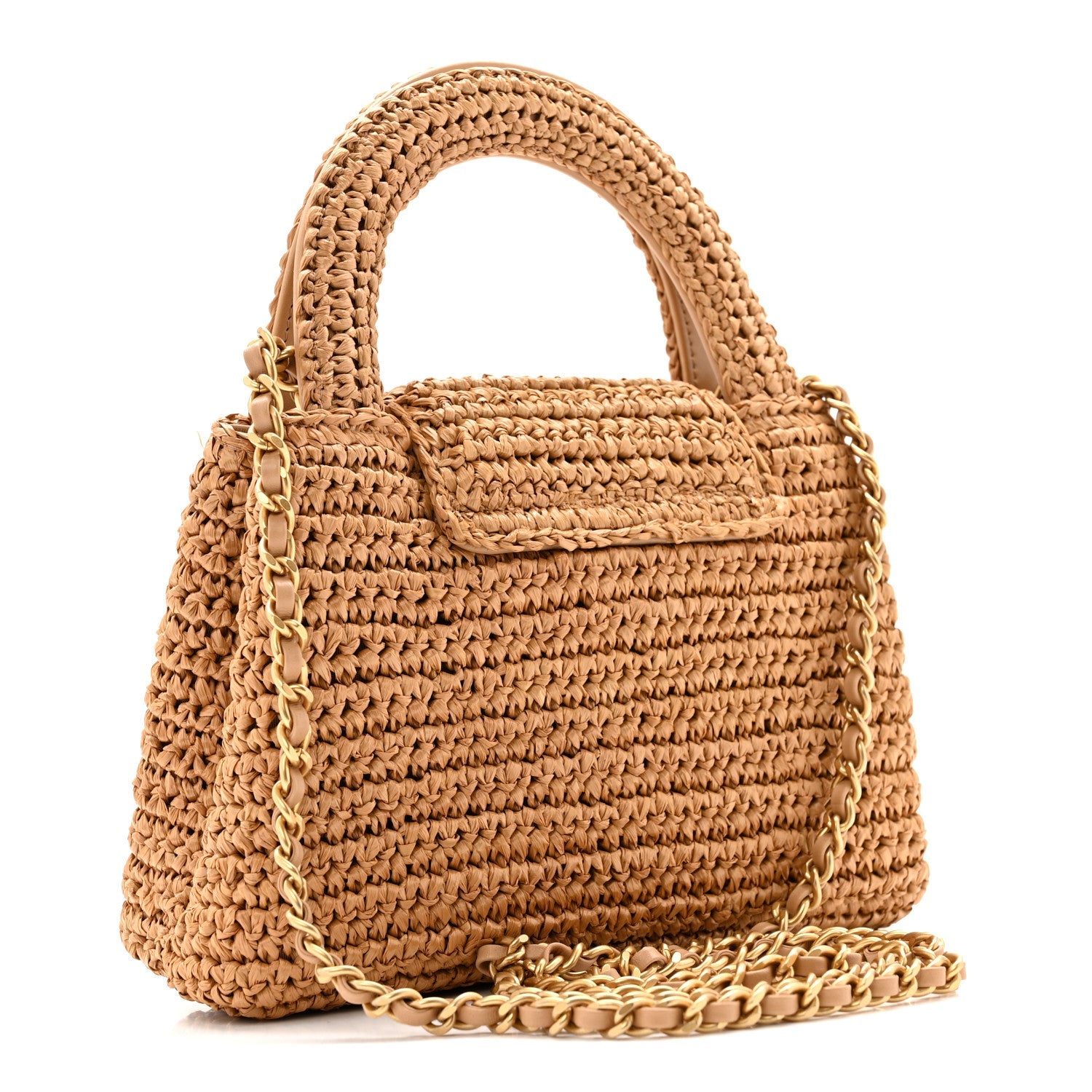 Chanel Braided Raffia Nano Kelly Flap Bag Dark Beige