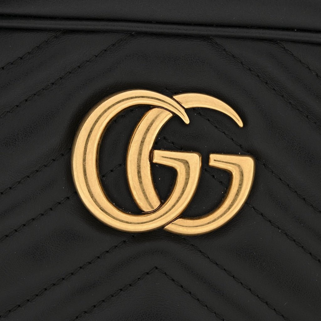 Gucci Calfskin Matelasse Small GG Marmont Chain Shoulder Bag Black