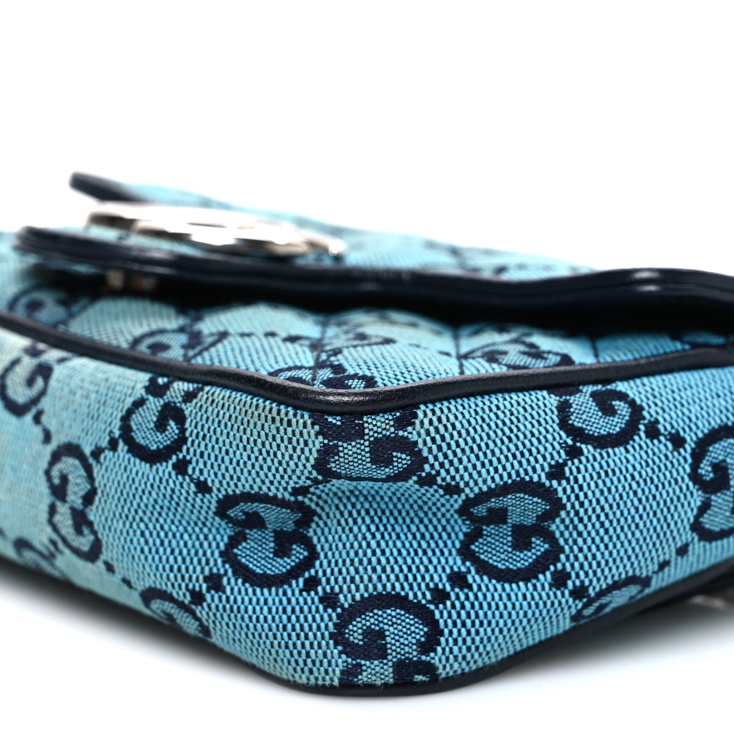 Gucci Monogram Multicolor Matelasse Diagonal Super Mini GG Marmont Shoulder Bag Light Blue