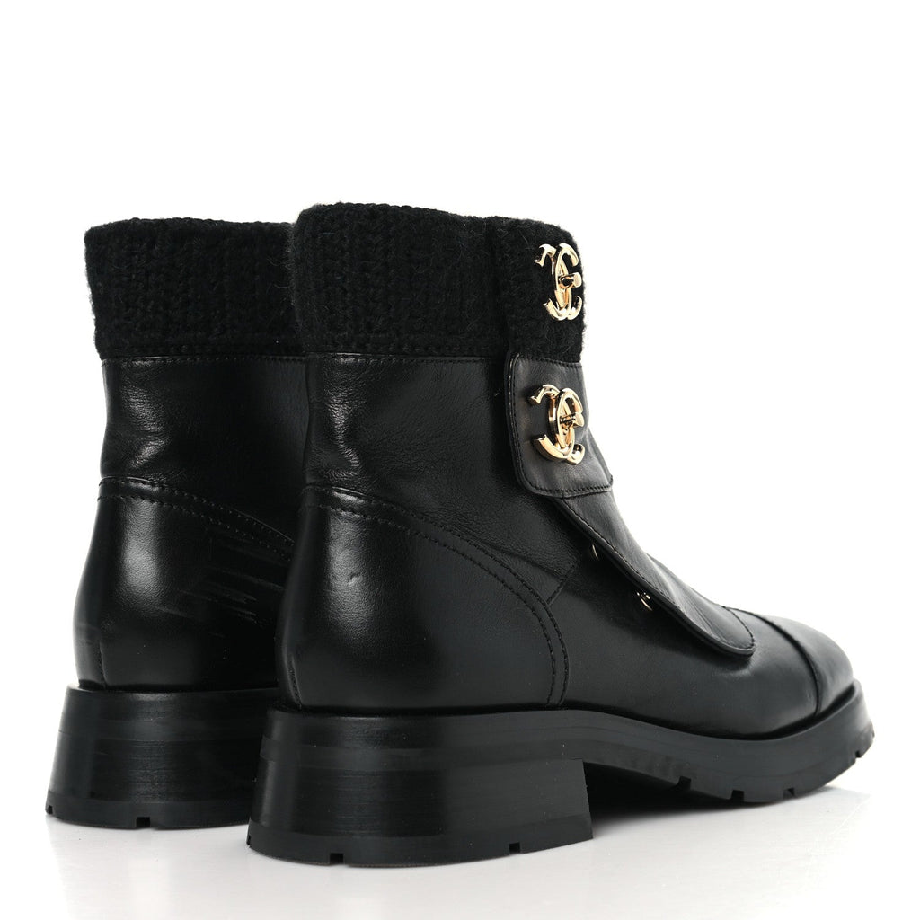 Calfskin Knit CC Short Boots 41 Black