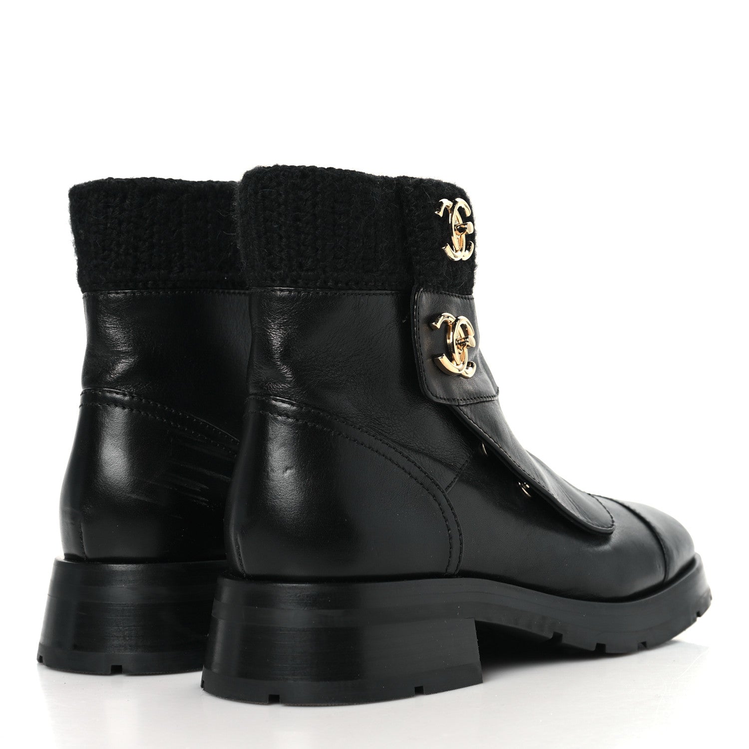 Calfskin Knit CC Short Boots 41 Black