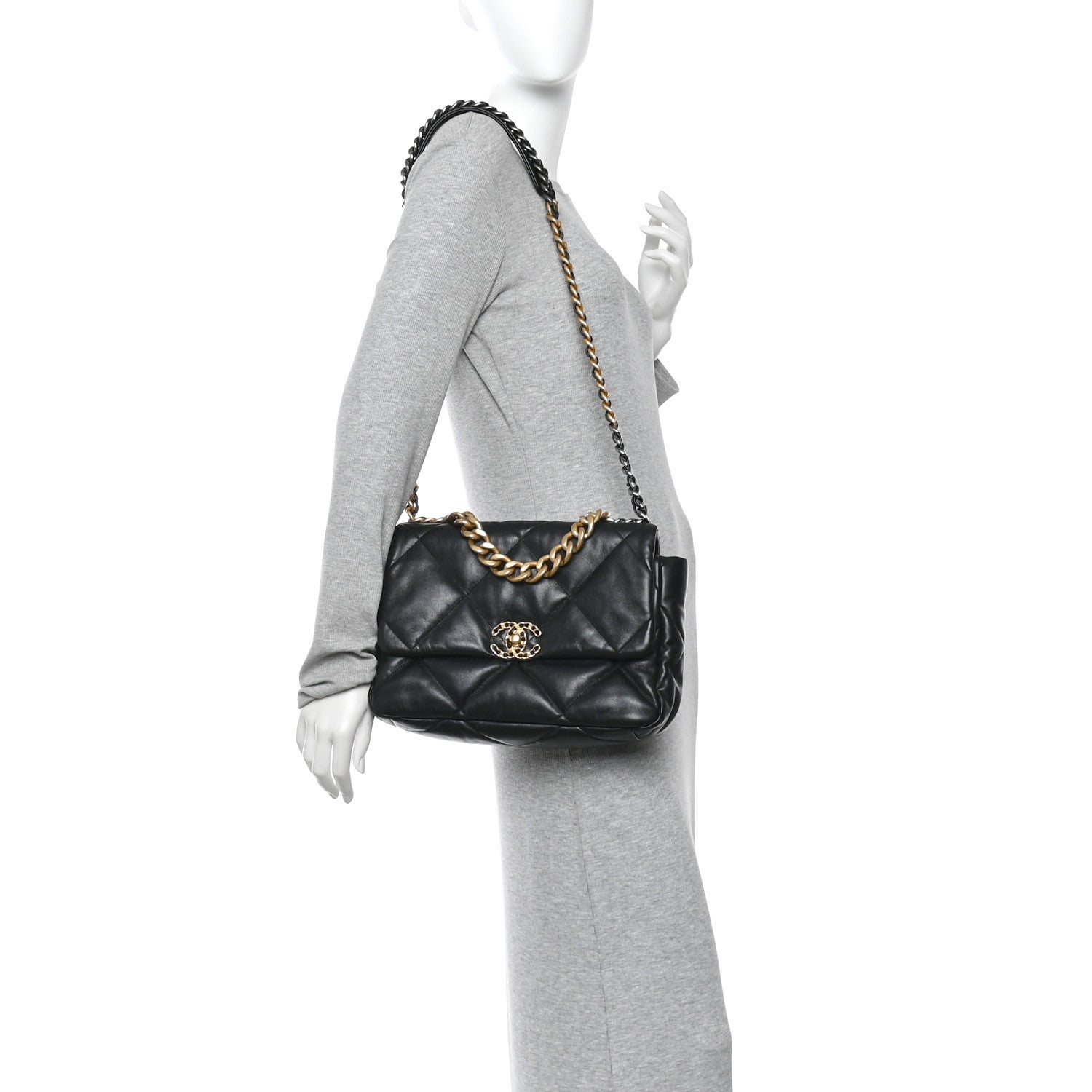 Chanel Lambskin Quilted Large Chanel 19 Flap Black