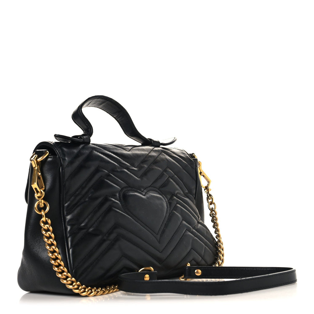 Gucci Calfskin Matelasse Small GG Marmont Top Handle Shoulder Bag Black