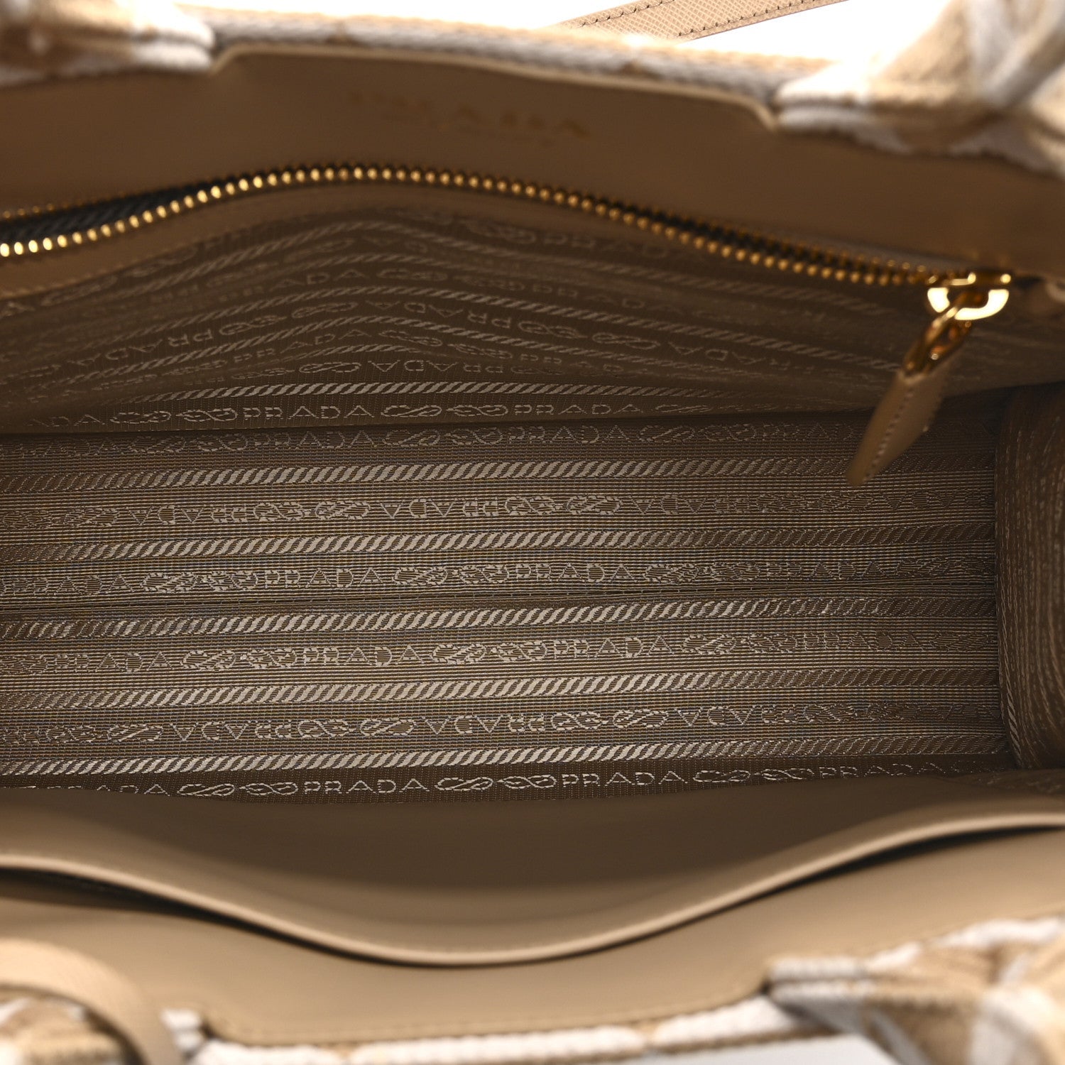 Prada Jacquard Saffiano Triangolo Symbole Embroidered Small Tote Corda Talco