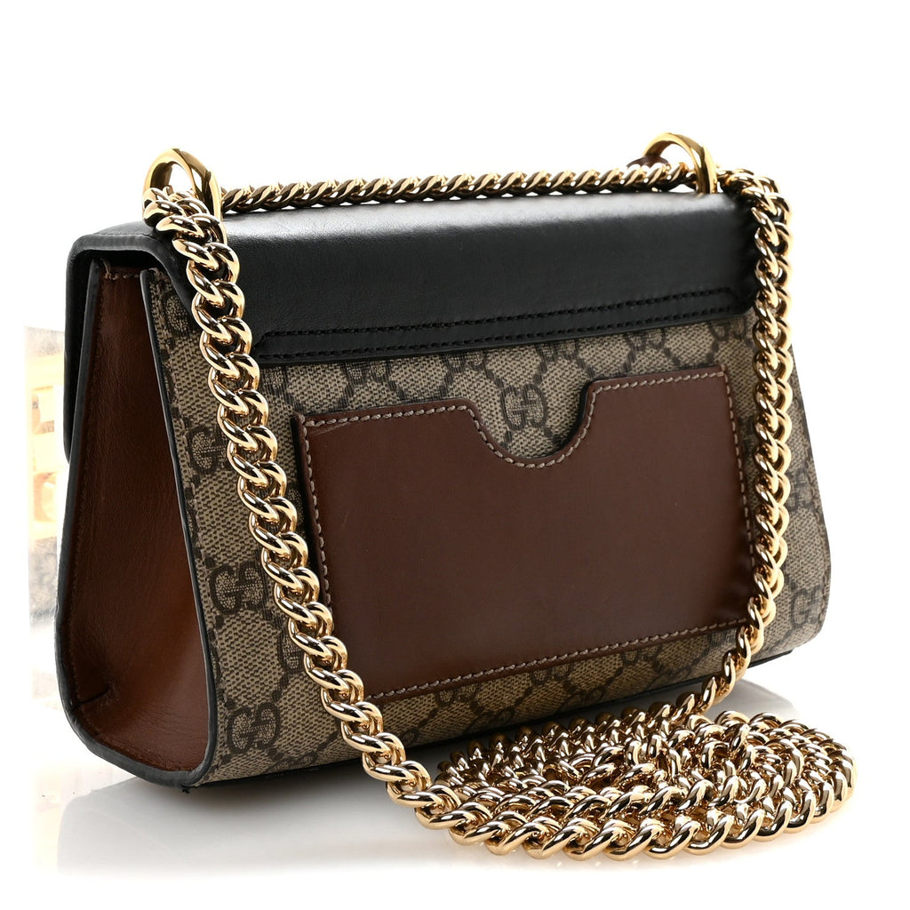 Gucci GG Supreme Monogram Calfskin Small Padlock Shoulder Bag Beige Black Cuir