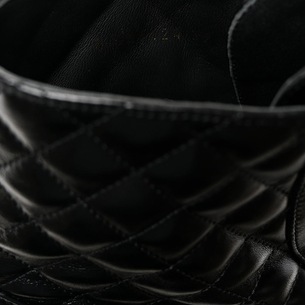 Chanel Shiny Lambskin Quilted Lace Up Combat Boots 39 Black