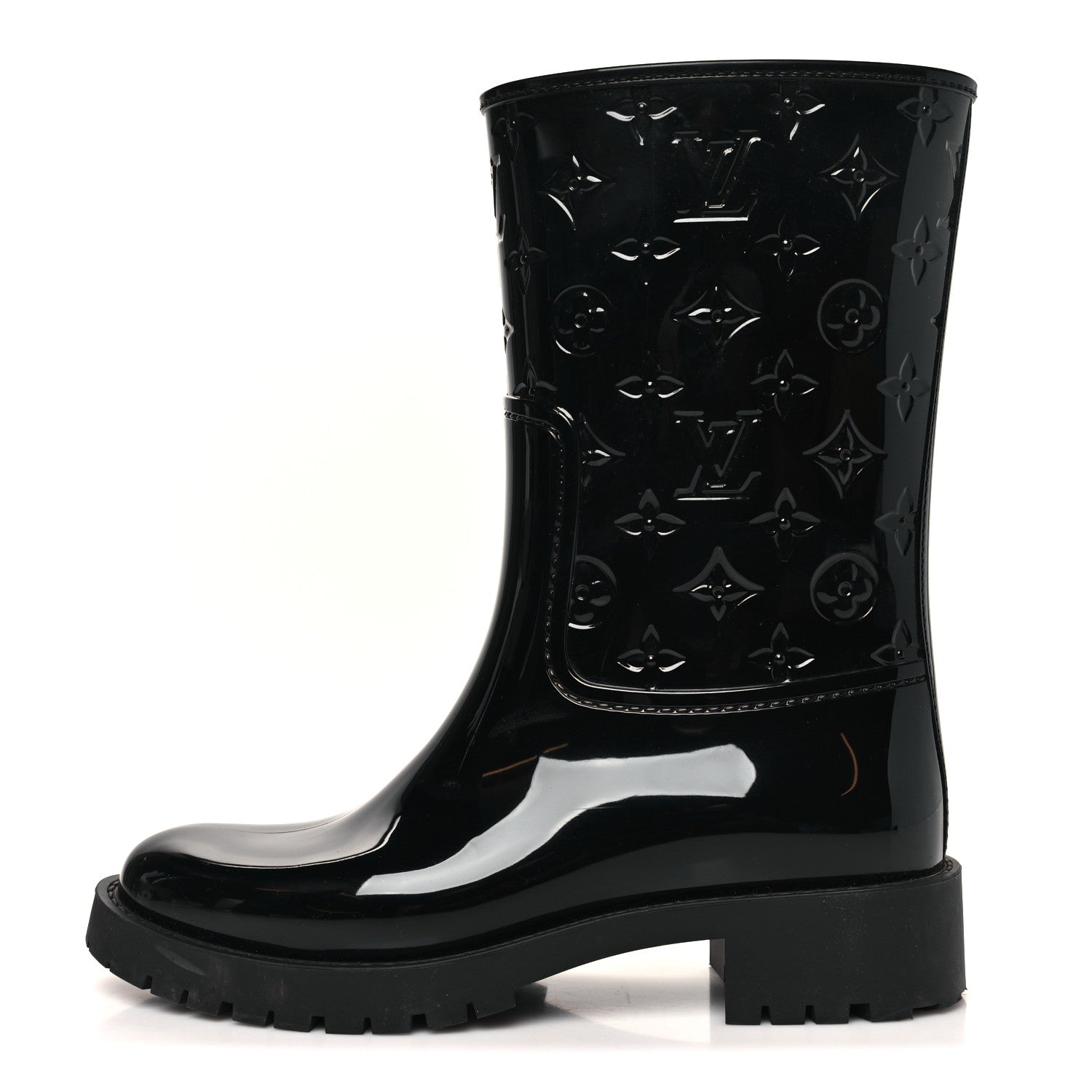 Louis Vuitton Rubber Embossed Monogram Drops Flat Half Boots 37 Black