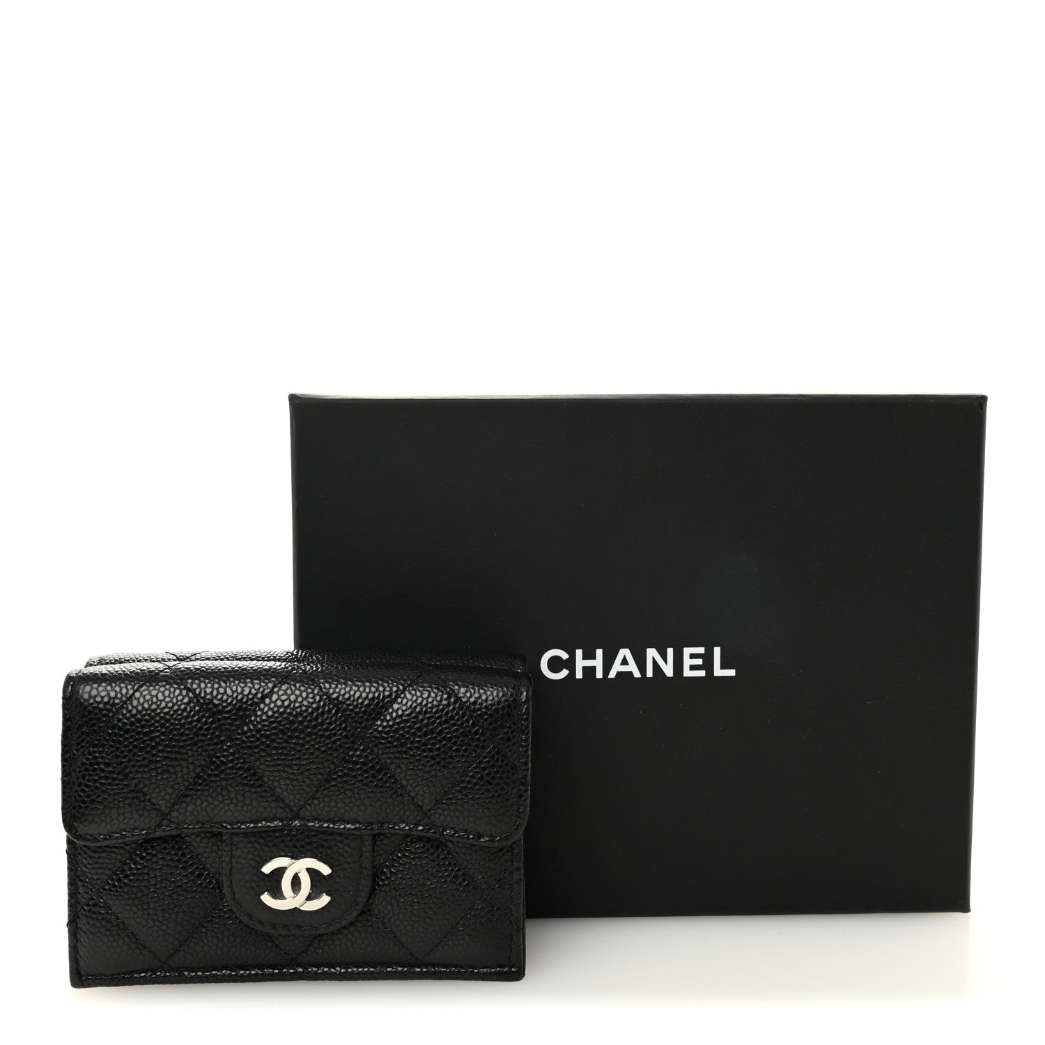 Caviar Quilted Compact Flap Wallet Black